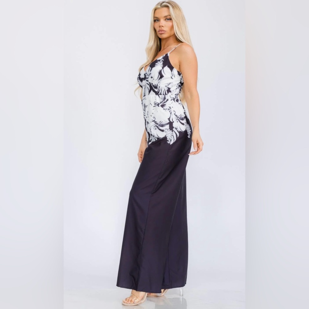 Black White Abstract Print Wide-Leg Jumpsuit Boutique Chic